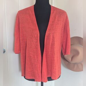 Eileen Fisher Red Organic Linen Cardigan Quiet Luxury Lagenlook Minimalist SM